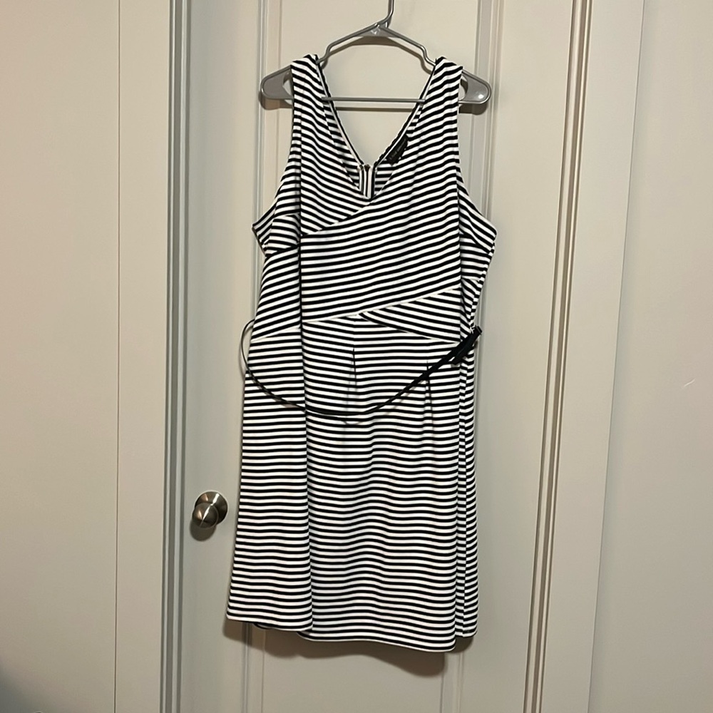 Black and white striped dress with black belt